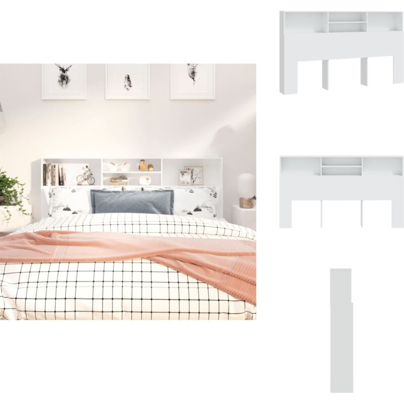 Bett-Kopfteil mit Ablagen Weiß 180x19x103,5 cm - Bett-Kopfteil - Holzwerkstoff - Weißer Bettkopf - Regal-Kopfteil - Nachttisch-Kombination