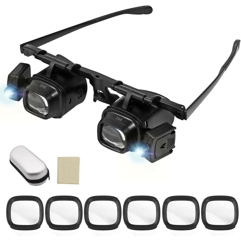 Bluedeer - Kopfbandlupe mit Led, Kopf Lupenbrille 2.0X 6.0X 8.0X12.0X 24.0X Vergrößerung, Vergrößerungsbrille, Kopfmontierte Lesebrille für