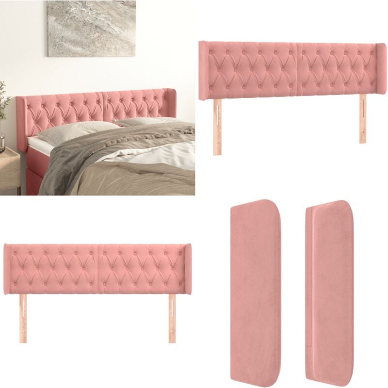 Vidaxl - Kopfteil mit Ohren Rosa 163x16x78/88 cm Samt - Samt Kopfteil - Rosa Kopfteil - Bett Kopfteil - Schlafzimmer Möbel - Bett Zubehör - Home &