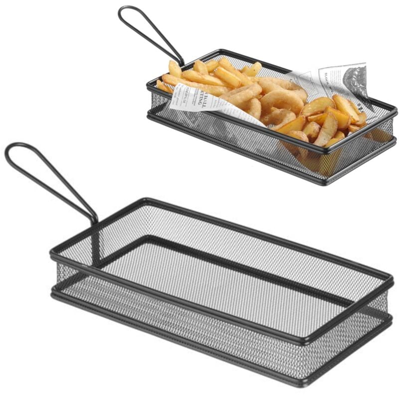 Korb zum Servieren von frittierten Snacks, Pommes, mit Griff, schwarz, 255x153x45 mm - Hendi 425657