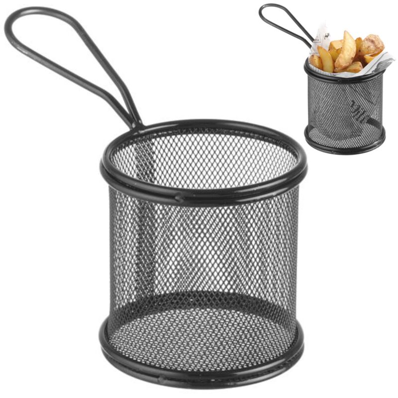 Korb zum Servieren von frittierten Snacks, Pommes frites, mit Griff, rund, 90x90x90 mm - Hendi 425633