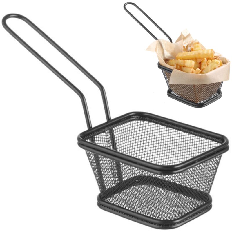Korb zum Servieren von frittierten Snacks, Pommes, mit Griff, schwarz, 105x90x60 mm - Hendi 425671