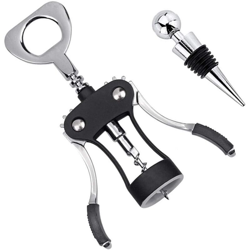 Korkenzieher, Flaschenöffner, Flügelkorkenzieher-Flaschenöffner, Entkorken von Bier-/Rotweinflaschen mit zwei rutschfesten Hebeln