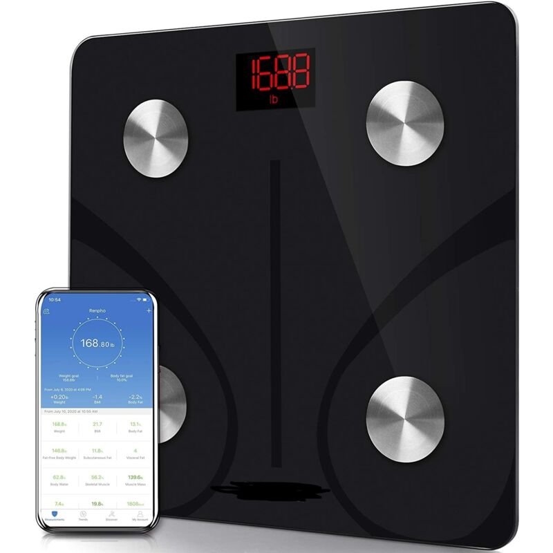 Körperfettwaage, Körperfettwaage, Körperfettanalysator, Körperfettanalysator mit 13 Körperdaten (BMI/Körperfett/Knochenmasse/BMR/Muskel/Wasser)