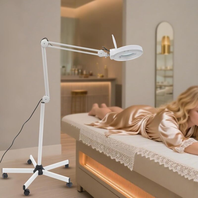 Kosmetische Lupenlampe, 24W LED Lupenleuchte mit 125mm Echtglaslinse und Rollen, 8X Vergrößerungslampe Arbeitsplatzlampe für Kosmetik, Bastler,