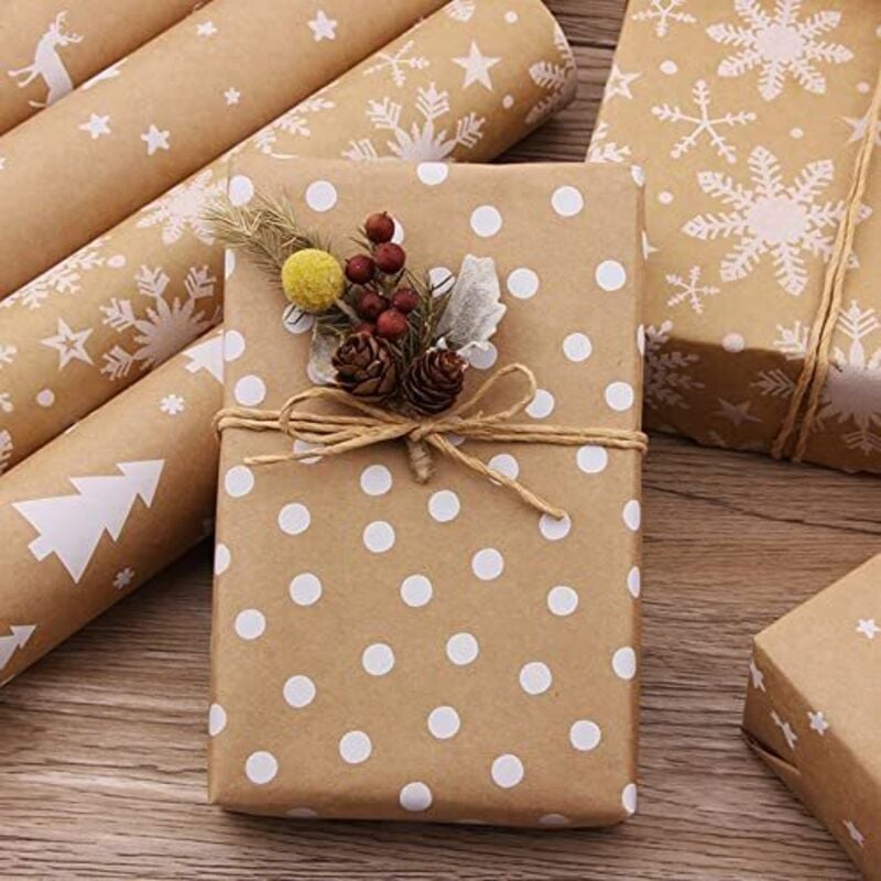Kraft-Weihnachtsgeschenkpapier, farbiges Kraft-Geschenkpapier, dickes Weihnachtsgeschenkpapier, schickes Braun, traditionell, Retro,