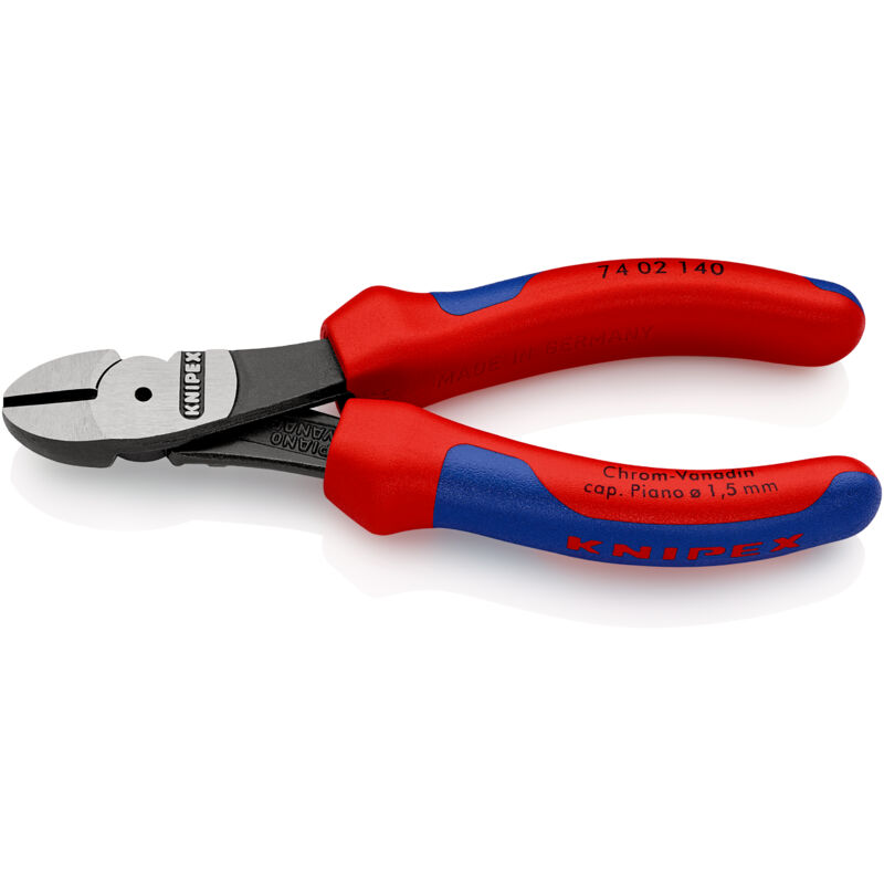 KNIPEX 74 02 140 SB Kraft-Seitenschneider mit Mehrkomponenten-Hüllen schwarz atramentiert 140 mm