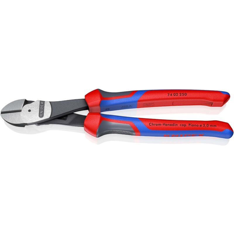 KNIPEX 74 02 250 SB Kraft-Seitenschneider mit Mehrkomponenten-Hüllen schwarz atramentiert 250 mm