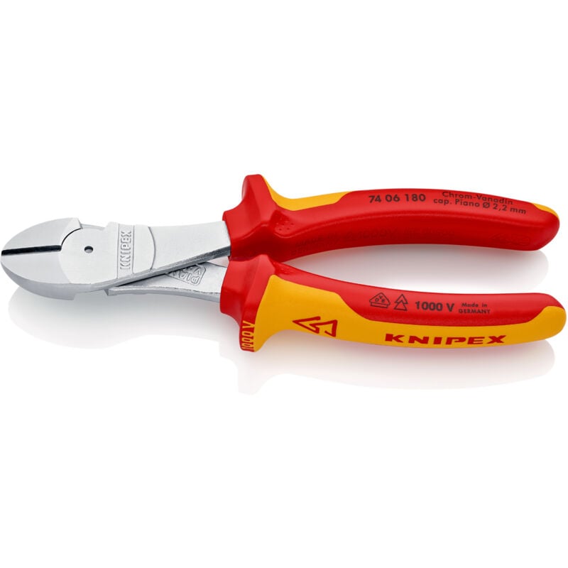 KNIPEX 74 06 180 SB Kraft-Seitenschneider isoliert mit Mehrkomponenten-Hüllen, VDE-geprüft verchromt 180 mm