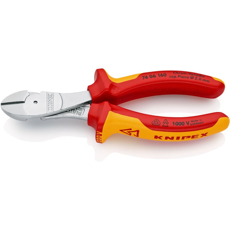 KNIPEX 74 06 160 SB Kraft-Seitenschneider isoliert mit Mehrkomponenten-Hüllen, VDE-geprüft verchromt 160 mm