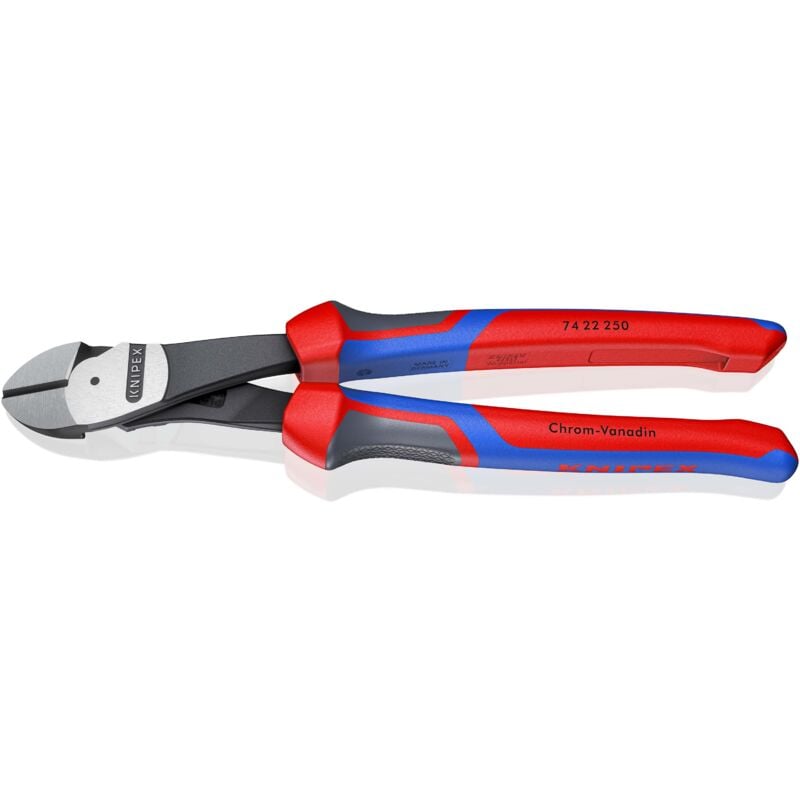KNIPEX 74 22 250 Kraft-Seitenschneider mit Mehrkomponenten-Hüllen schwarz atramentiert 250 mm