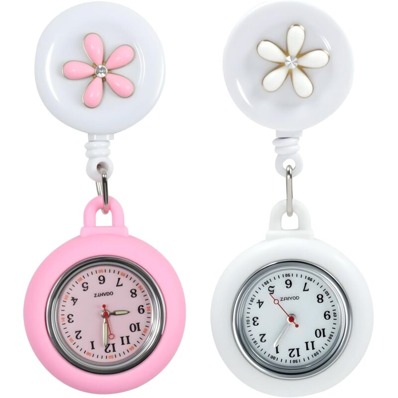Krankenschwester-Armbanduhr für OP-Kleidung, 2er-Pack, Sekundenzeiger-Armbanduhr mit Clip und Silikonhülle, einziehbarer Sekundenzeiger für Damen,