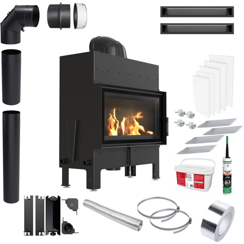 KRATKI FLOKI L 12 kW Kaminofen Ø 200 mm EKO Schwarz Set für Einbau