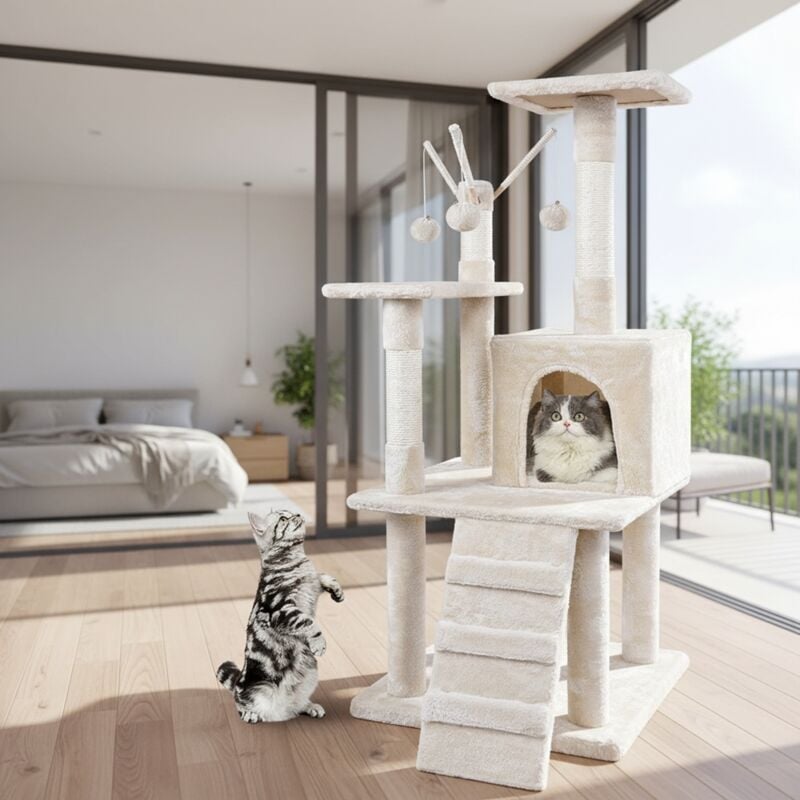 Mucola - Kratzbaum 121CM Katzenbaum Beige Katzenkratzbaum Katzen Kletterbaum Spielbaum