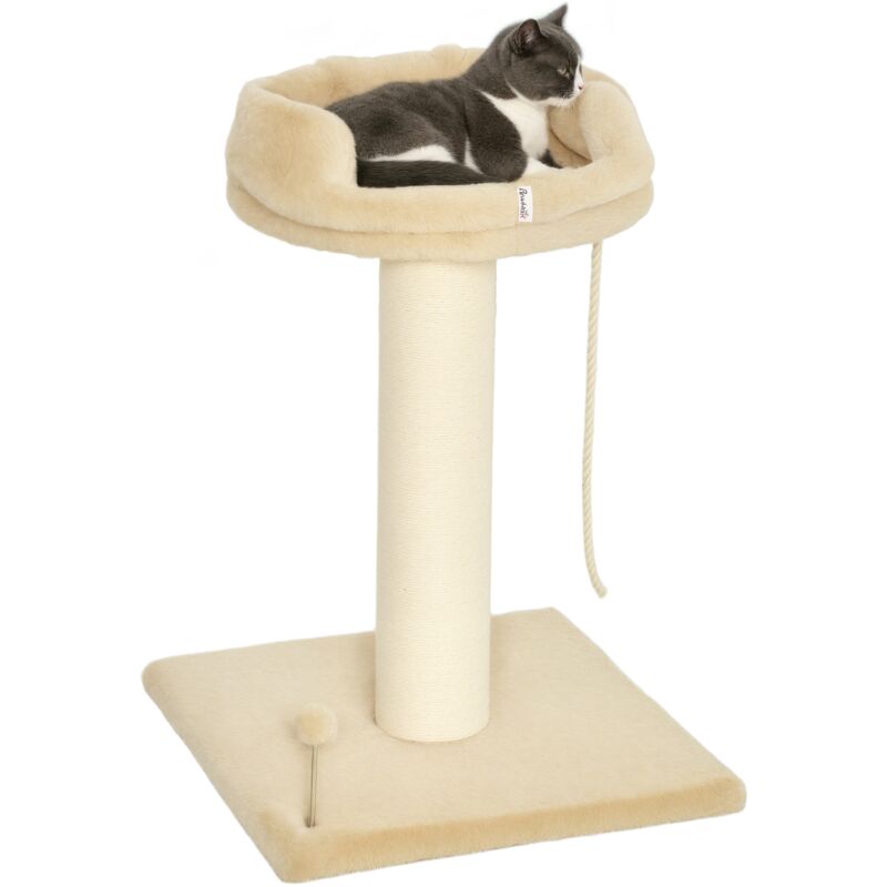 Kratzbaum 83 cm Katzenturm mit Sisalstämme, Plattform,Sisalseil, Kletterbaum Katzenkratzbaum für mittelgroße Katzen, Beige - Pawhut