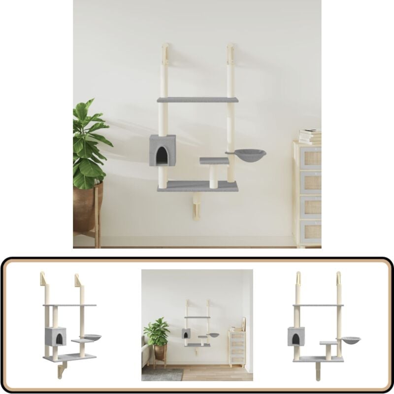 Vidaxl - Kratzbaum mit Kratzsäule Wandmontage Hellgrau 153 cm - Wandkatze - Kratzbaum - Katzenkletterbaum - Katzenmöbel - Sisalkatzbaum