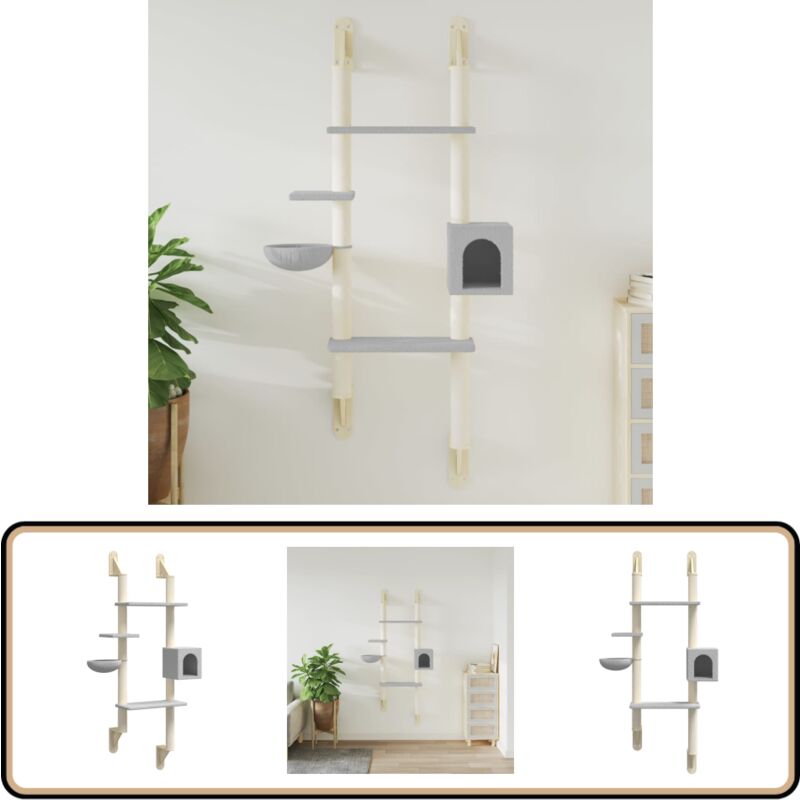 Kratzbaum mit Kratzsäule Wandmontage Hellgrau 180 cm - Wandkatze - Kratzbaum - Katzenmöbel - Katzenhaus - Katzenschrank