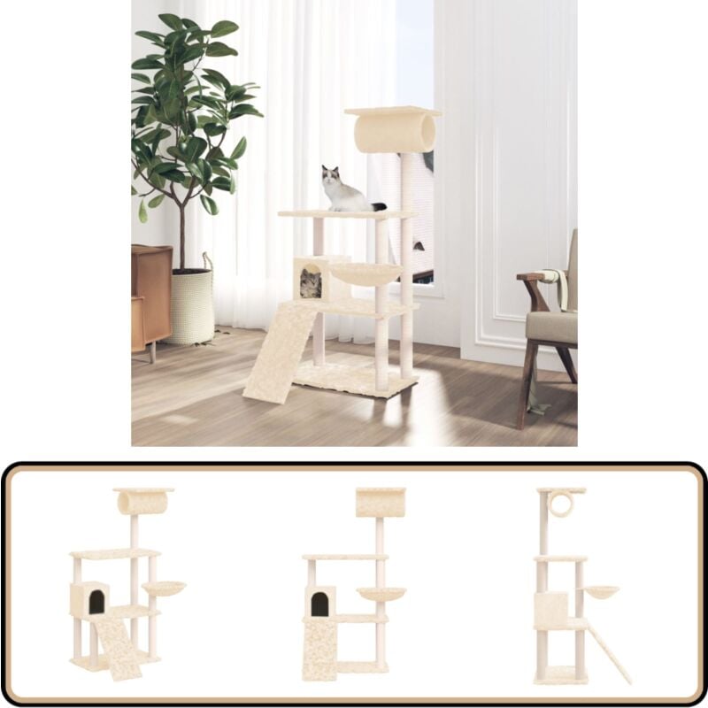 Vidaxl - Kratzbaum mit Sisal-Kratzsäulen Creme 131 cm - Katzenkratzbaum - Kratzbaum Sisal - Katzenmöbel - Kratzbaum Creme - Mehrstöckiger Kratzbaum