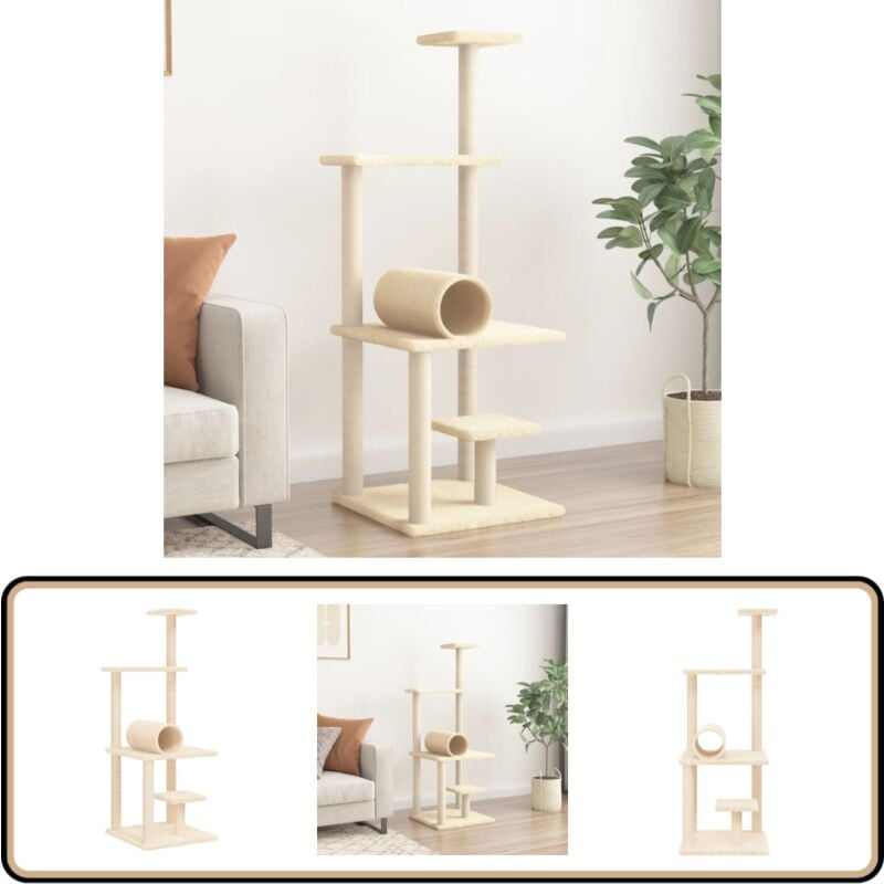 Vidaxl - Kratzbaum mit Sisal-Kratzsäulen Creme 136 cm - Katzenkratzbaum - Kratzbaum Sisal - Kratzbaum Creme - Katzenmöbel - Katzenspielzeug