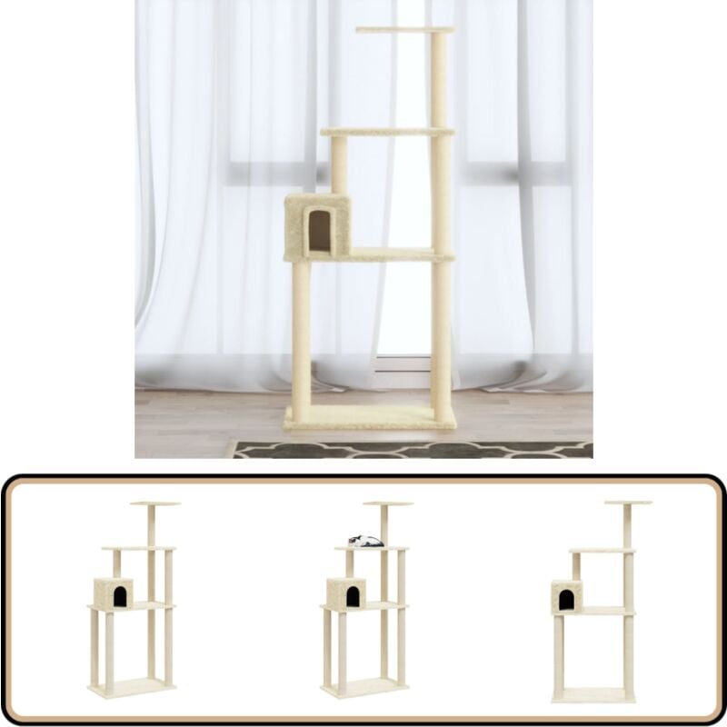 Vidaxl - Kratzbaum mit Sisal-Kratzsäulen Creme 147 cm - Kratzbaum - Katzenbaum - Kratzpfote - Sisalkratzbaum - Katzenkletterbaum