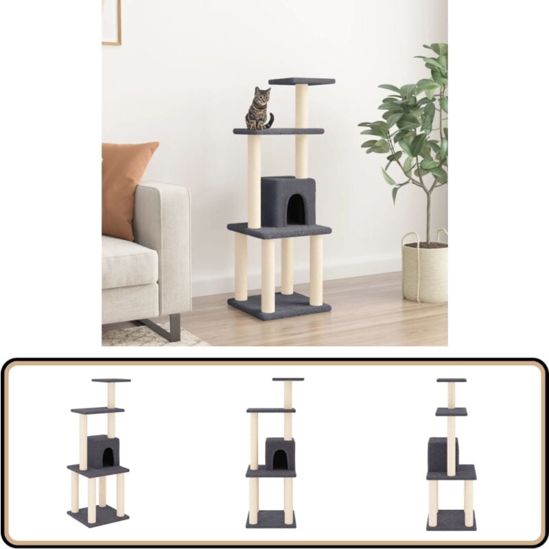 Vidaxl - Kratzbaum mit Sisal-Kratzsäulen Dunkelgrau 105 cm - Katzenbaum - Kratzbaum - Sisalkratzbaum - Katzenmöbel - Spielplatz Für Katzen