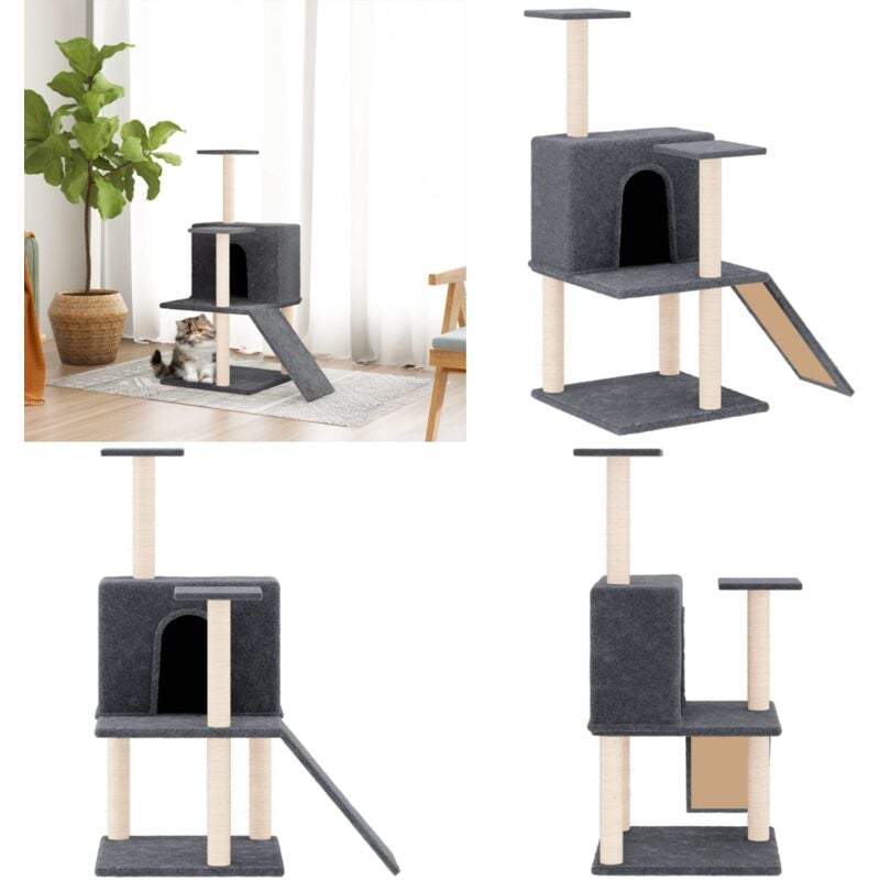 Vidaxl - Kratzbaum mit Sisal-Kratzsäulen Dunkelgrau 109 cm - Katzenkratzbaum - Kratzbaum Sisal - Katzenmöbel - Katzenhaus - Katzensofa - Home & Living