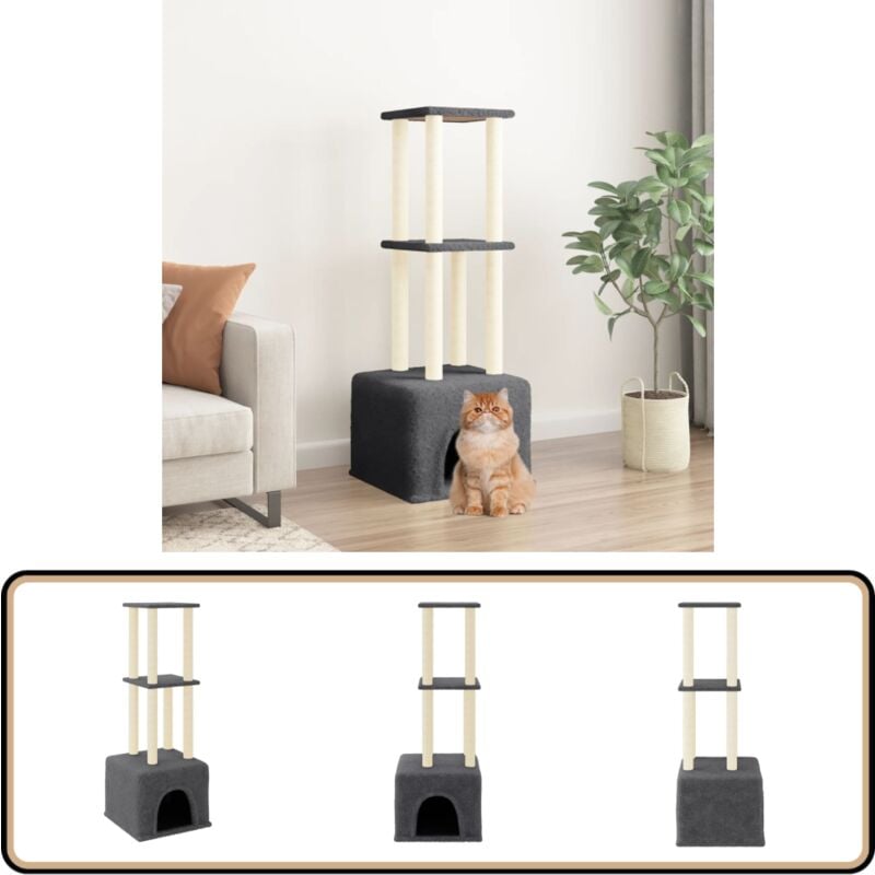 Vidaxl - Kratzbaum mit Sisal-Kratzsäulen Dunkelgrau 133,5 cm - Katzenkratzbaum - Kratzbaum Sisal - Katzenmöbel - Katzenschlafplatz - Katze