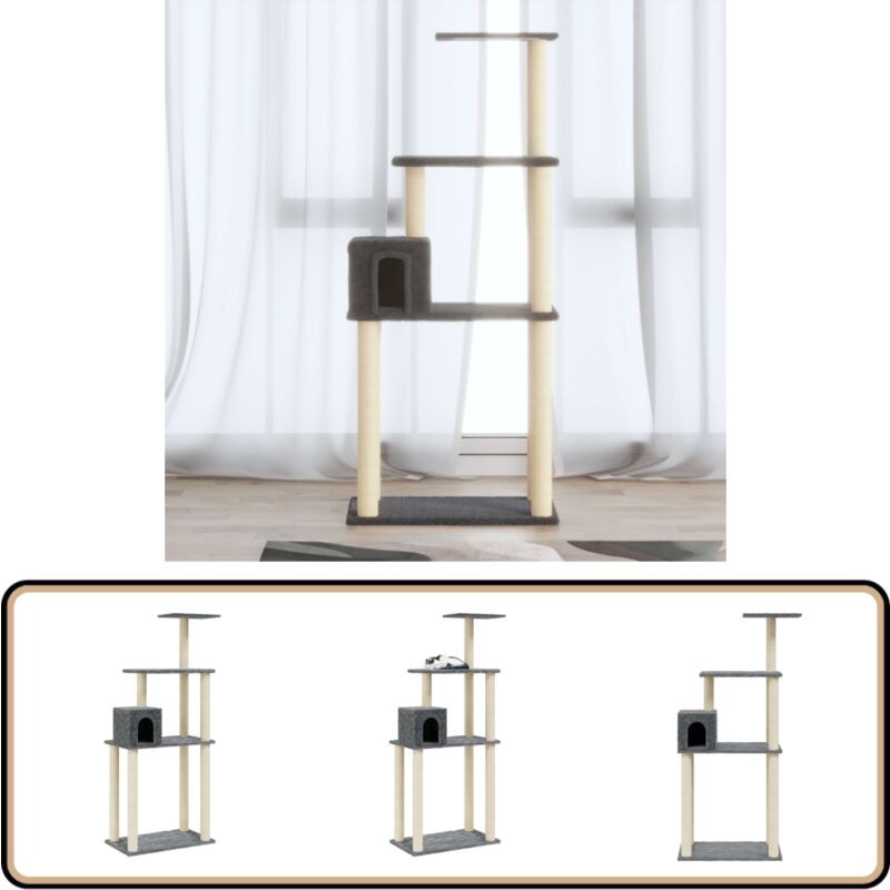 Vidaxl - Kratzbaum mit Sisal-Kratzsäulen Dunkelgrau 147 cm - Kratzbaum - Katzenbaum - Kratzpfote - Katzenkletterbaum - Sisalkratzbaum