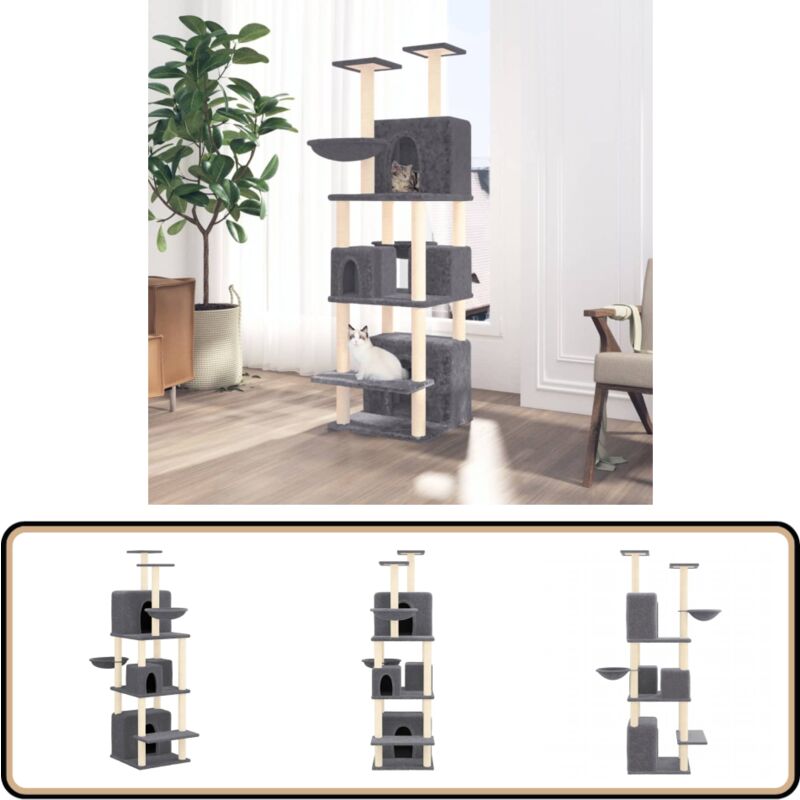 Vidaxl - Kratzbaum mit Sisal-Kratzsäulen Dunkelgrau 180 cm - Katzenkratzbaum - Kratzbaum Sisal - Katzenmöbel - Katzenkletterstange - Katzensofa