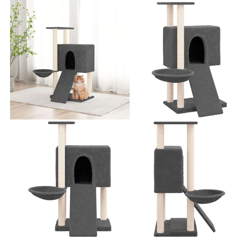 Vidaxl - Kratzbaum mit Sisal-Kratzsäulen Dunkelgrau 96 cm - Katzenkratzbaum - Sisalkratzbaum - Kratzbaum Für Katzen - Katzenmöbel - Mehrstöckiger
