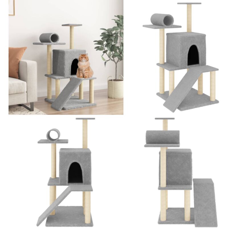 Vidaxl - Kratzbaum mit Sisal-Kratzsäulen Hellgrau 110,5 cm - Katzenkratzbaum - Kratzbaum Sisal - Katzenmöbel - Katzenschlafplatz - Katzenkletterbaum