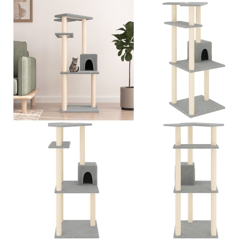 Vidaxl - Kratzbaum mit Sisal-Kratzsäulen Hellgrau 123 cm - Katzenkratzbaum - Kratzbaum Sisal - Katzenmöbel - Katzensofa - Katzenturm - Home & Living