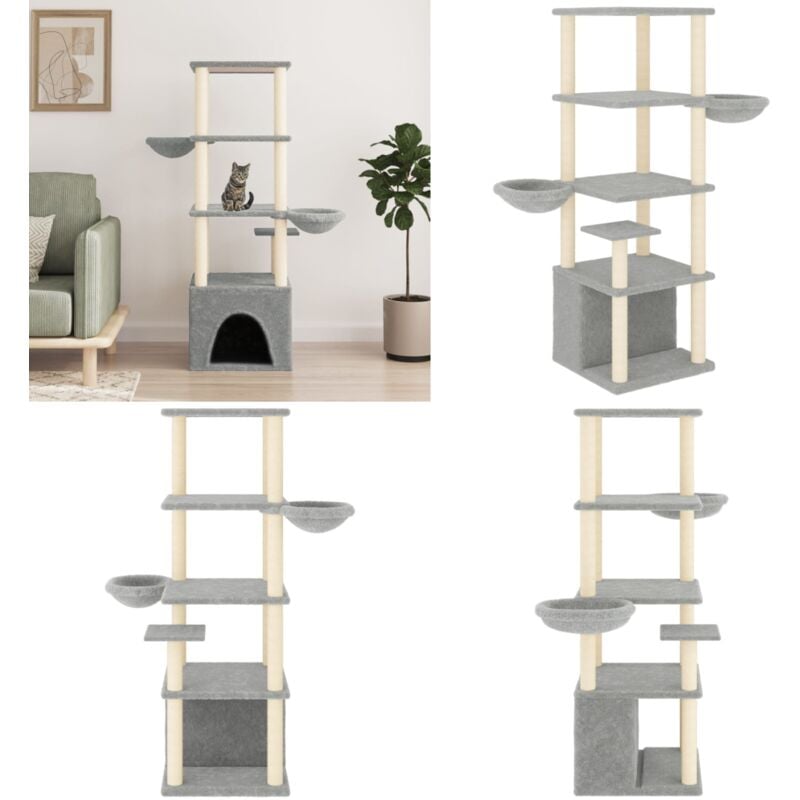 Vidaxl - Kratzbaum mit Sisal-Kratzsäulen Hellgrau 147 cm - Katzenkratzbaum - Kratzbaum Sisal - Katzenmöbel - Katzensofa - Katzenturm - Home & Living