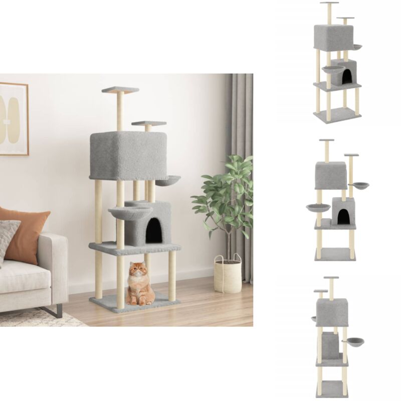 Kratzbaum mit Sisal-Kratzsäulen Hellgrau 180 cm - Katzenkratzbaum - Kratzbaum Sisal - Katzenmöbel - Katzensofa - Katzenturm