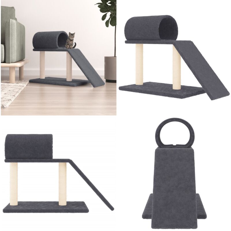 Vidaxl - Kratzbaum mit Tunnel und Rampe Dunkelgrau 55,5 cm - Katzenkletterbaum - Kratzbaum - Sisalkratzbaum - Kratzpfote - Katzenmöbel - Home & Living