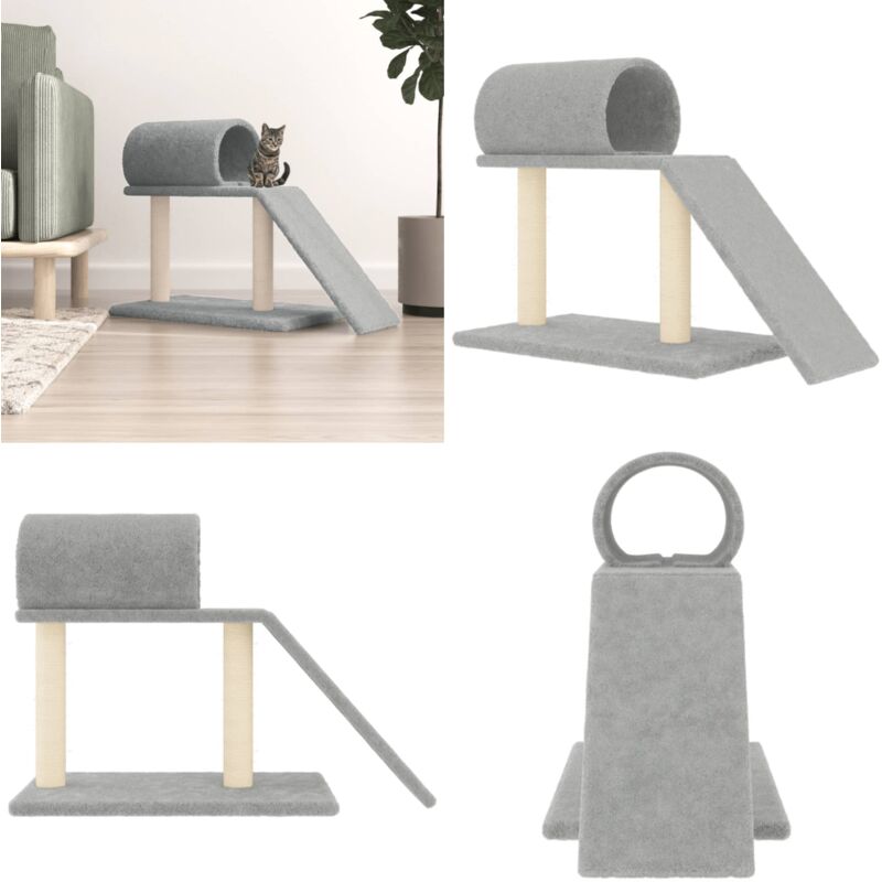 Vidaxl - Kratzbaum mit Tunnel und Rampe Hellgrau 55,5 cm - Katzenkratzbaum - Kratzbaum - Sisalkratzbaum - Kratzpflanze - Katzenmöbel - Home & Living