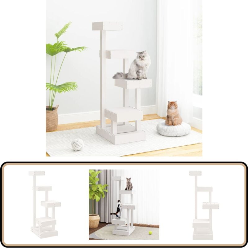Vidaxl - Kratzbaum Weiß 45,5x49x103 cm Massivholz Kiefer - Katzen Kratzbaum - Katzenturm - Katzenmöbel - Kiefernholzkatzenturm - Massiver Kratzbaum