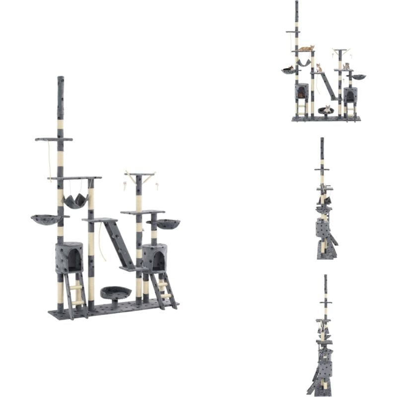 Vidaxl - Katzen-Kratzbaum Sisal 230-250 cm Pfoten-Aufdruck Grau - Katzen Kratzbaum - Katzenmöbel - Sisalkratzbaum - Mehrstöckiger Katzenbaum