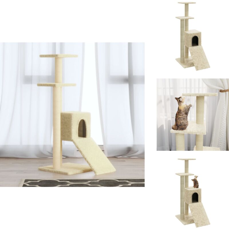 Kratzbaum mit Sisal-Kratzsäulen Creme 92 cm - Katzenbaum - Kratzbaum - Kratzsäule - Sisalkratzbaum - Katzenmöbel