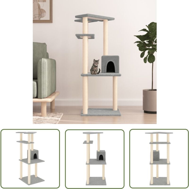 Maison Chic - The Living Store Kratzbaum mit Sisal-Kratzsäulen Hellgrau 123 cm - Katzenkratzbaum - Kratzbaum Sisal - Katzenmöbel - Katzensofa