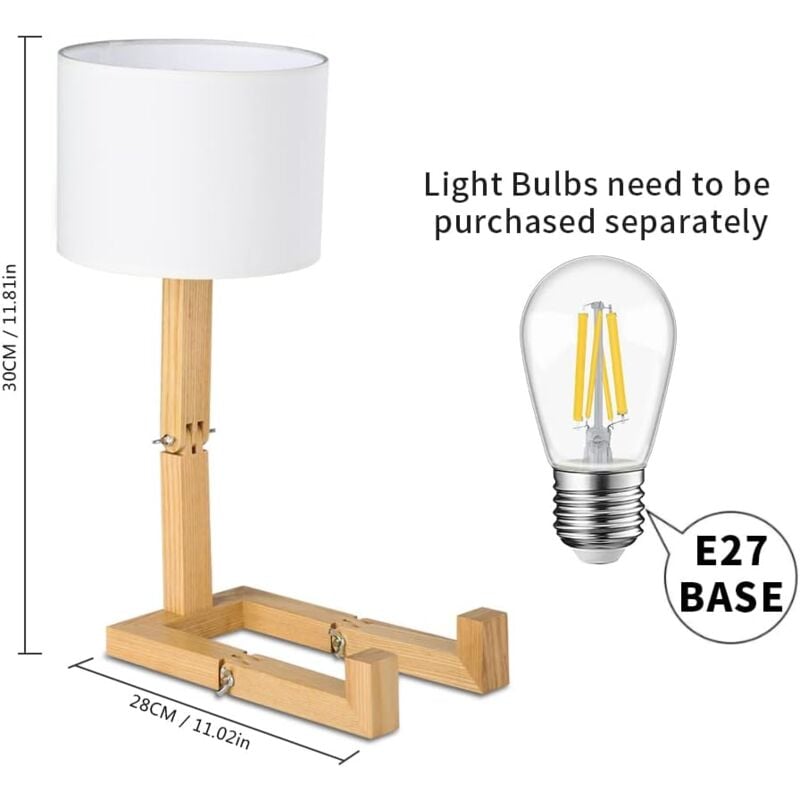 Kreative Roboter-Schreibtischlampe, verstellbar, kann Bücher ablegen, Nachttischlampe aus Holz mit Lampenschirm aus Stoff, E27-Schraube für