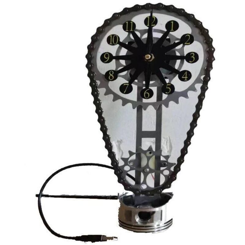 Kreative rotierende Zahn-Uhr, personalisierte Tischuhr, retro handgefertigte Uhr, einzigartige Kettenuhr – Schwarz