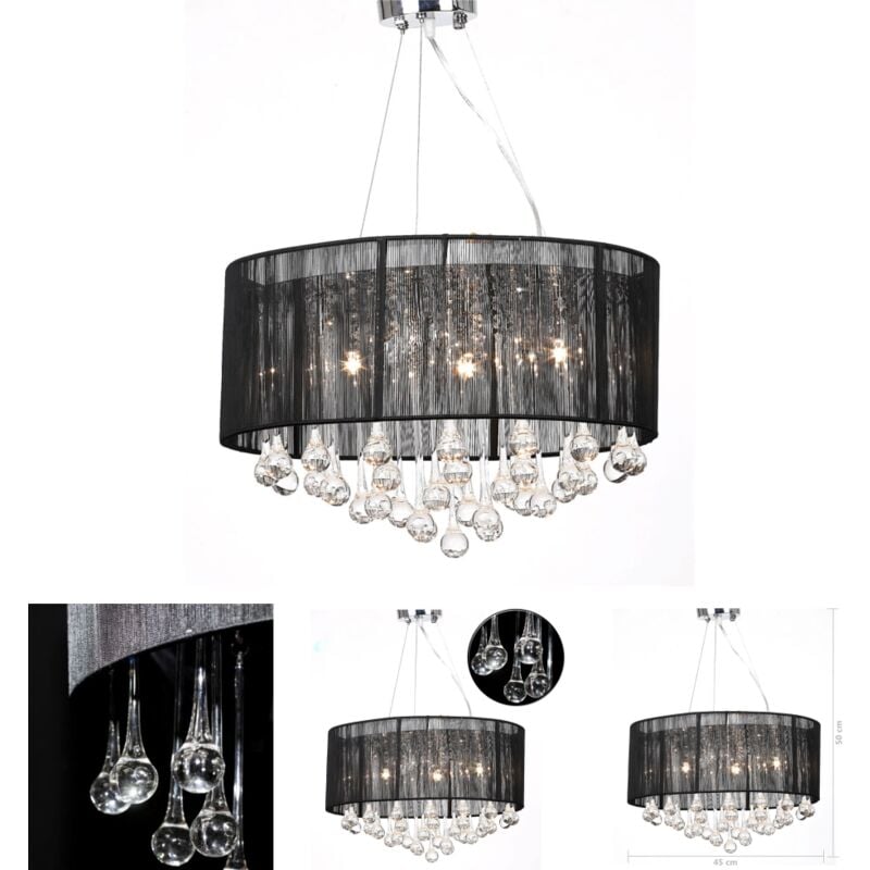 The Living Store - Kristall Kronleuchter mit 85 echten Glas Kristallen schwarz - Kronleuchter - Schwarz