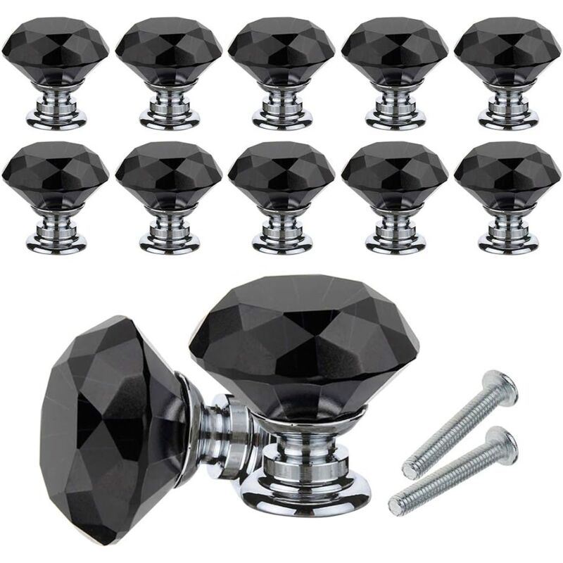 Kristall-Schrankknauf, 10 Stück, Diamant-Kristallknauf, Griffe, 30 mm, Schrank, Schublade, Schrank, Türknauf mit Schrauben für Zuhause, Büro,
