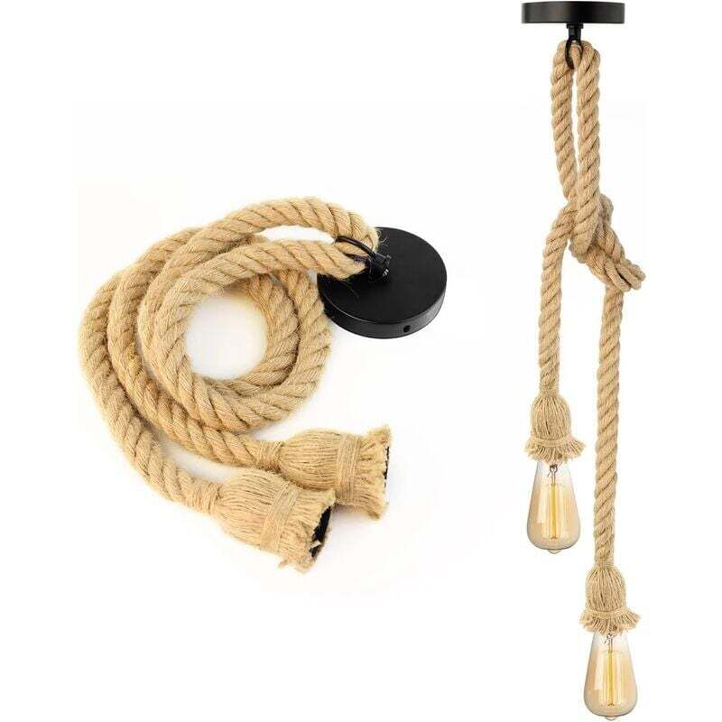 Odipie - Kronleuchter aus Hanfseil, doppelköpfig, hängende industrielle Pendelleuchte, Retro-Kronleuchter aus Hanfseil für Esszimmer, Lobby,