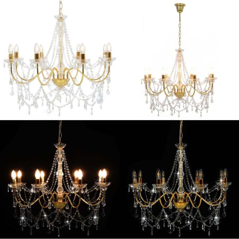 Kronleuchter mit Perlen Golden 8 x E14-Fassungen - Kronleuchter - Deckenleuchte - Home & Living - Gold