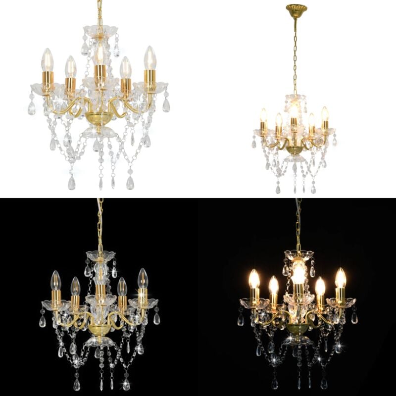 Vidaxl - Kronleuchter mit Perlen Golden Rund 5×E14 - Kronleuchter - Pendelleuchte - Wohnzimmer Deko - led Lampe - Designer Lampe - Home & Living