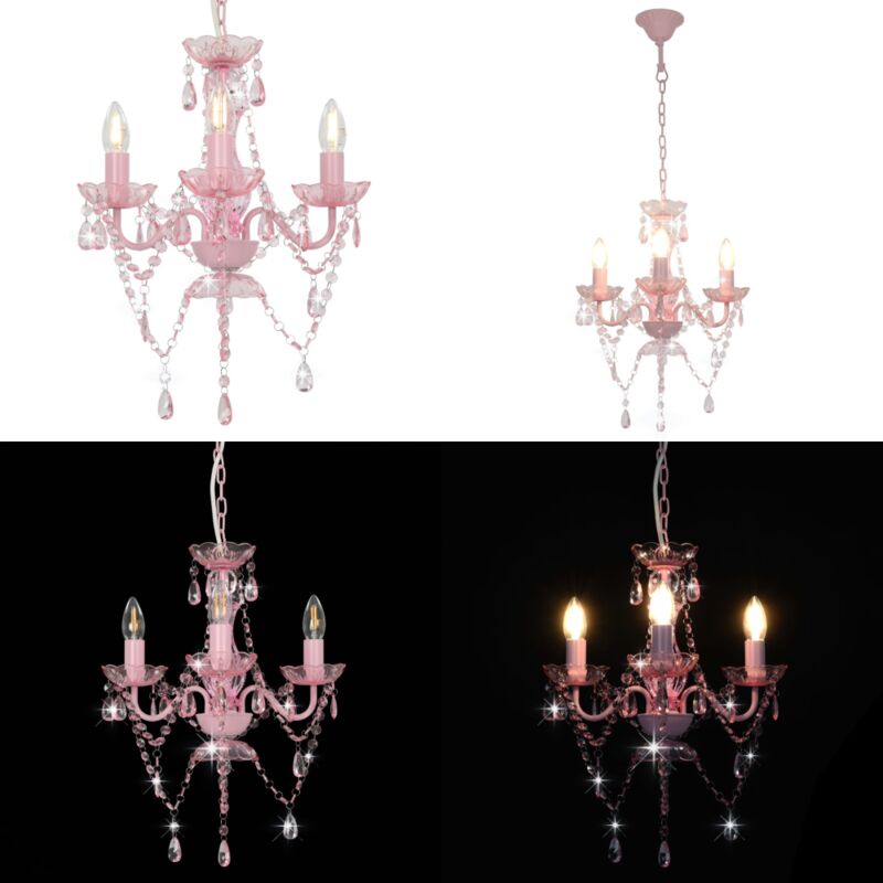 Vidaxl - Kronleuchter mit Perlen Rosa Rund 3×E14 - Kronleuchter - LED-Lampe - Wohnzimmer Dekoration - Rosa Lampe - Designer Lampe - Home & Living