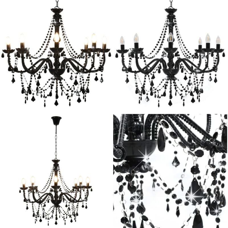 Vidaxl - Kronleuchter mit Perlen Schwarz 8 x E14-Fassungen - Kronleuchter - Deckenleuchte - Home & Living - Schwarz