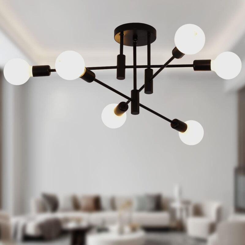 Kronleuchter Moderne Pendelleuchte 6 Lichter Metall Industrielle Vintage Halterung Kronleuchter für Wohnzimmer Esszimmer Schlafzimmer Foyer, Schwarz